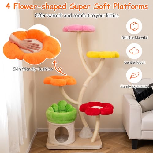 Torre para Gatos Tangkula 65 Pulgadas con Plataformas Florales miniatura 4