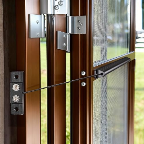 HOUTRIDA RV Screen Door Closer with Adjustable Tension, Aluminum RV Door Closer Kit, Built-in Spring Automatic Closing Device, Works with Most Camper Travel Trailer Window