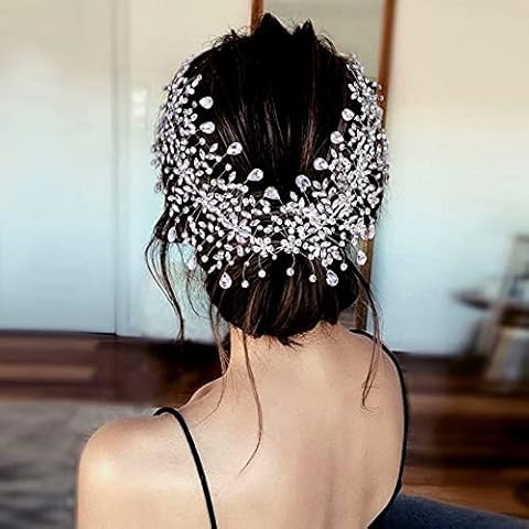 GAODESI 2 Pieces Wedding Headband Bridal Hair Pieces Silver Rhinestone Hair Side Comb Hair Accessories for Womens Cover