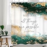 Cinbloo Cortina de ducha abstracta de mármol verde de 60 pulgadas de ancho x 72 pulgadas de alto,