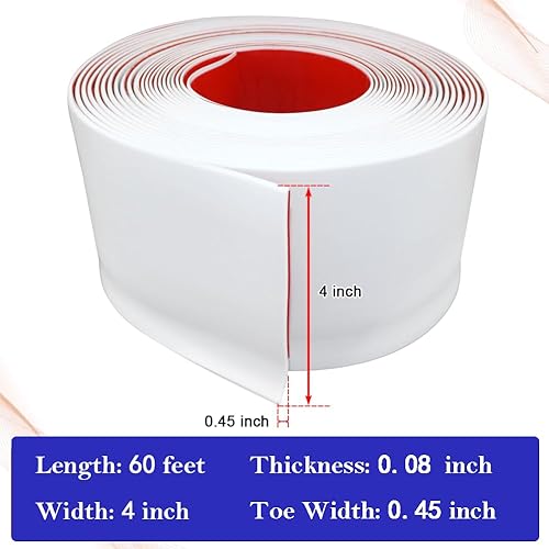 Miniatura 6 de Moldura flexible para zócalo de 4 pulgadas x 60 pies, base de pared de vinilo autoadhesivo para despegar y pegar, base de goma para pared (blanco)