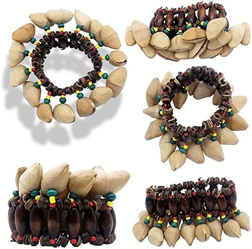 NiuNiuBoy 2 PCS African Tribal Style Nuts Handbell Seed Rattle Bracelet Anklet Natural Percussion Accessories Musical Instrument