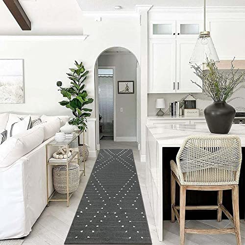 Haocoo Hallway Runner Rug 2 'X 8', Washable Woven Cotton Boho Area Rug Entry Rug, Grey Geometric Long Bathroom Rug Indoor Outdoor Rugs For Living Room Bedroom Laundry Doorway #TOP6