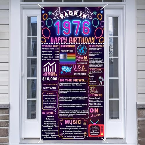 Back In 1976 50th Birthday Decorations Happy 50th Birthday Banner Backdrop Vintage Birthday 50 Years Ago Theme Decor 50th Gifts for Man and Woman 50th Birthday Party Supplies Neon