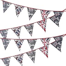 Canvas Union Jack Bunting String Flag 3.6m/12ft Long with 12 Triangular Flags Bunting British Banners Party Decor British UK Patriotic Themed Bunting Banner for National Royal Party Decorations