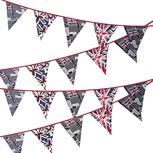 Canvas Union Jack Bunting String Flag 3.6m/12ft Long with 12 Triangular Flags Bunting British Banners Party Decor British UK Patriotic Themed Bunting Banner for National Royal Party Decorations