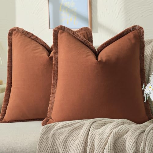 ZWJD Pillow Covers 18x18 Set of 2 Rust Throw Pillow