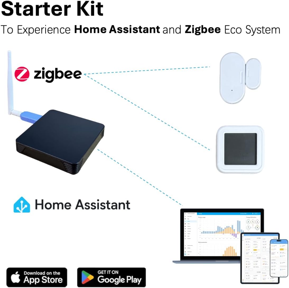 Home Assistant HA70 Starter Kit - Pre-Installed HA OS, RK3528 4GB RAM 32GB eMMC, Zigbee Dongle ZBT-1 (EFR32MG21) + Door Sensor + Temp & Humidity Sensor