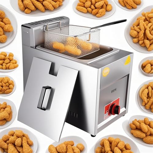 Freidora de acero inoxidable de 6 litros con tapa y cesta para patatas fritas, ideal para uso doméstico y comercial