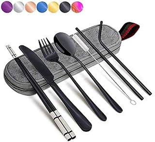 Annvchi Reusable Utensils with Case - Office Lunch Utensils - Black Portable Flatware
