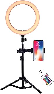LED Selfie Ring Light, 10" Ring Light with Tripod Stand and Phone Holder and Remote Control, USB Powered, 20 Light Modes & 10 Brightness Levels, Ring Light for Live Streaming,Style 1