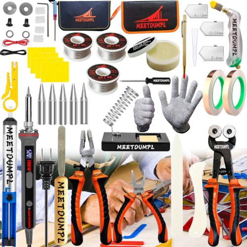 MEETDUMPL Stained Glass KitStained Glass SuppliesStained Glass Kits for Adultswith 100W Soldering Iron Kit 2mm 60/40 solder wireGlass Cutter Tool Kit for Stained Glass Making.(1)