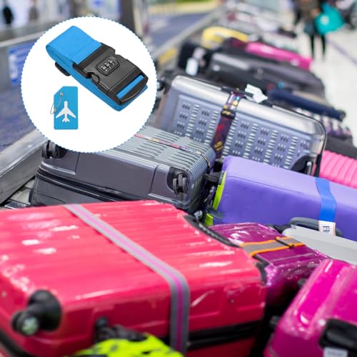 Image of PATIKIL Luggage Strap with Combination Lock Luggage Tag and Loop 78 inchx2 inch, 4 Set Adjustable Suitcase Belt for Travel Packing Bag Closure Identify, Sapphire Blue