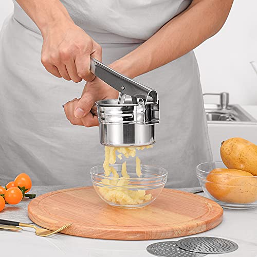 Foto von kuou Kartoffelpresse Edelstahl Rostfrei, Kartoffelstampfer aus Edelstahl Professionelle Kartoffelpresse für Kartoffelpüree,Obstsäfte,Obst Gemüse