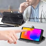 Asuwish Phone Case for Alcatel 1B 2022 Wallet Cover with Tempered Glass Screen Protector and Wrist Strap Leather Flip Zipper Credit Card Holder Stand Cell Accessories Slim Protective Women Men Black - Image 2