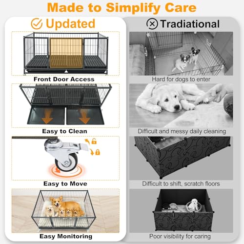 Homey Pet 43 Inch Whelping Box for Dogs and Puppies, Stackable Heavy Duty Metal Puppy Crate Cage Kennel with Wheels, Indoor Puppy Whelping Pen for Large Medium Small Breeds by Homey Pet - Image 5