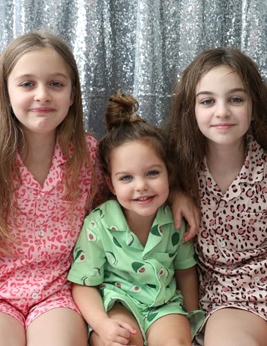 Image of Arshiner Girls Pajamas Sets Short Sleeve Kids Pjs Button Down Sleepwear | Cute Printed Pajamas for Little & Big Girl, Lightweight Comfy Fabric, 2-Piece Outfits, Perfect for Lounge Pajamas Party