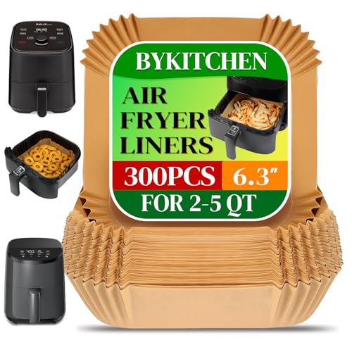 Image of BYKITCHEN 300PCS Small Square Air Fryer Paper Liners for 2 to 5QT Airfryer