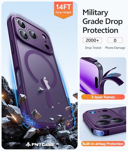 Image of FNTCASE for iPhone 17 Pro Max Case: [Compatible with Magsafe] Translucent Matte Cases with [Full Camera Protection] [Screen Protector] Military Grade Shockproof Protective Phone Cover - Purple