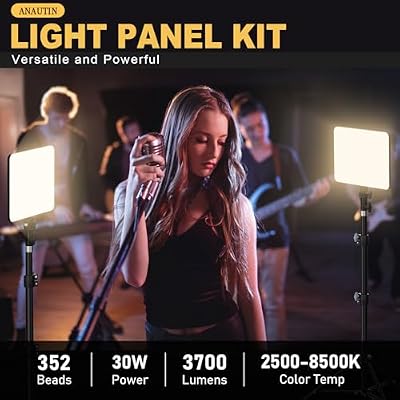 30W Upgraded Photography Lighting Kit, Anautin 2-Pack LED Video Lighting for Video Recording, 3700Lux Studio Lights with Tripod Stand for Photography, Streaming, Gaming, Podcast, Filming, Vlogging