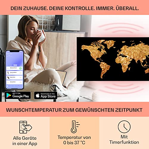 Klarstein Infrarotheizung mit Thermostat, 700W Elektroheizung, Smart Home Bild- Infrarotheizung zur Wandmontage, IR mit IoT/ WiFi App- Control, Feuchtraum Flach- Heizkörper, CO2- Freie Wand Heizung-3