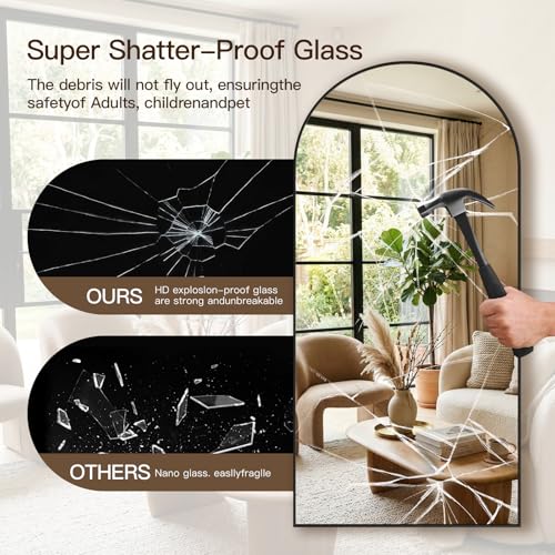Image of SUNQUEEN 76 inchx34 inch Floor Mirror Full Length, Arched Full Length Mirror with Stand, Full Body Mirrors for Bedroom Living Room or Cloakroom Black