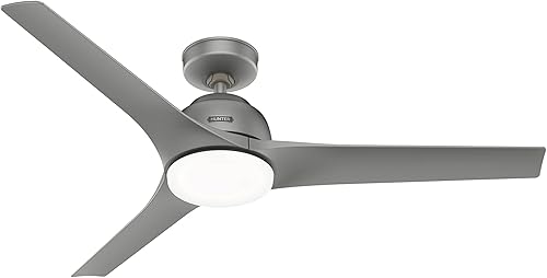 Hunter 51586 Gallegos - Ventilador de techo para interiores y exteriores de 52 pulgadas con luz LED y control de pared, color plateado mate