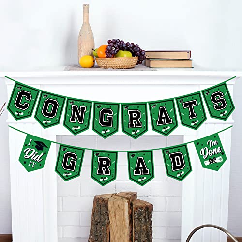Image of 2026 Green Graduation Banner - No DIY Required Graduation Party Supplies Decorations for College, High School (Green and Black Congrats Grad)