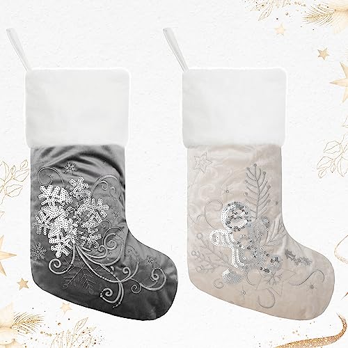 JEKOSEN Christmas Stockings Holiday Stockings Set of 8 for Family Velvet Elegant Stockings for Christmas Decoration Embroidered Stockings - Thumbnail 2