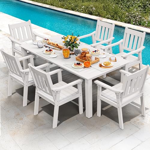 Image of YEFU Outdoor Patio Chairs Set of 2: All Weather Outdoor Dining Chairs with Wide Curved Seat and Backrest - Plastic Patio Chairs for Outside Backyard /Garden /Pool /Porch /Deck 350lbs Capacity White
