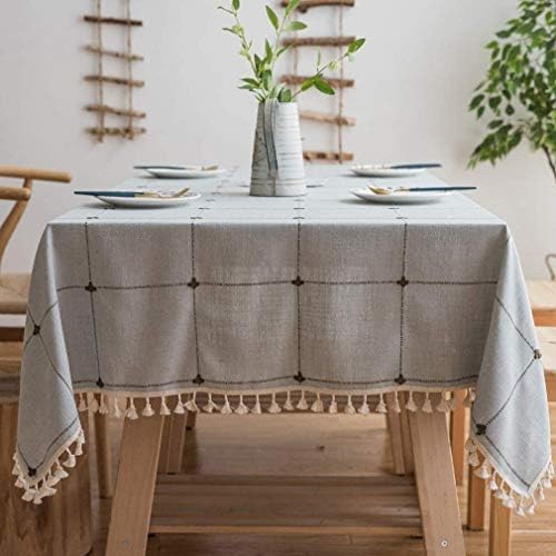 Pahajim Round Tablecloths Wipeable Washable Cotton Linen Table Cloth Wrinkle Free Tassel Decoration for Coffee Table, Kitchen, Dining, Tabletop Decoration(brown,55 x 55 inch)