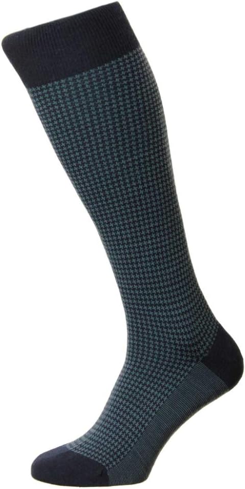 Pantherella Mens Highbury Over The Calf Merino Wool Houndstooth Dress Socks