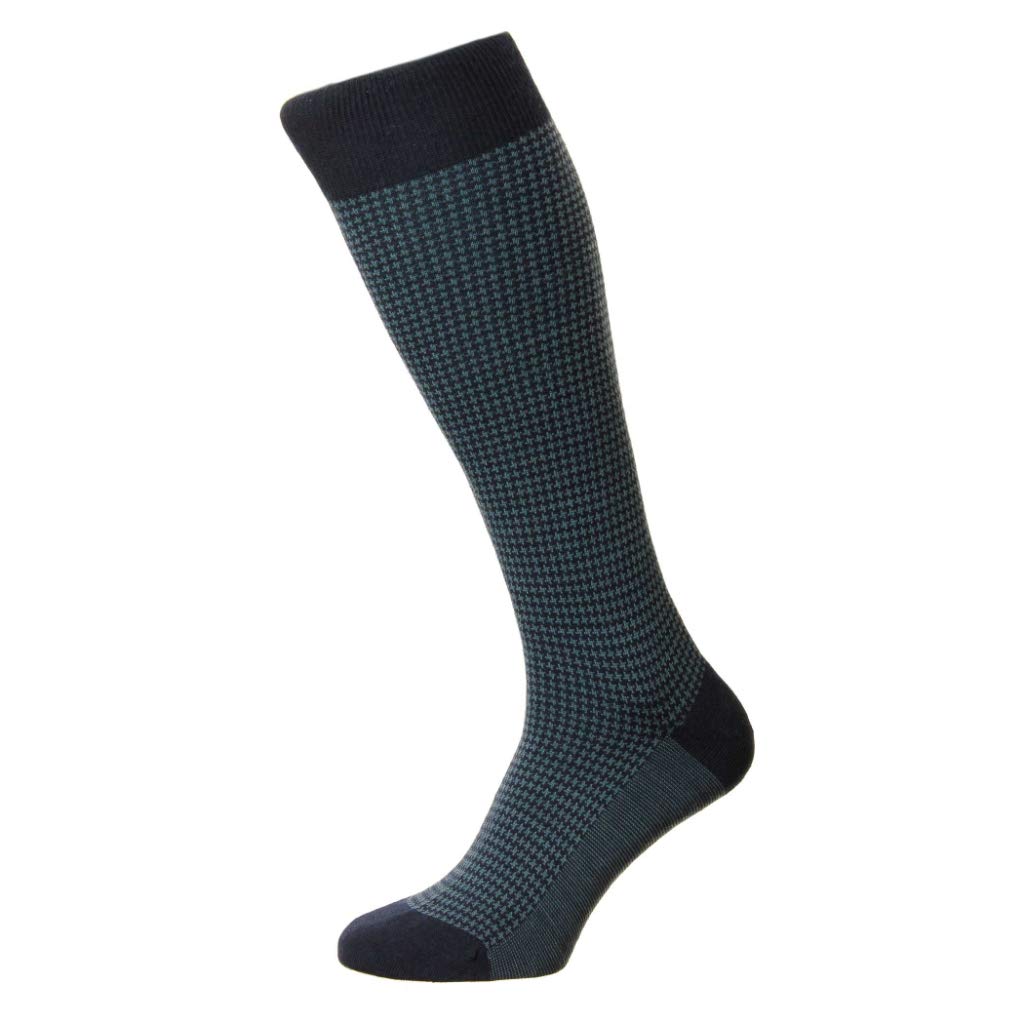 Pantherella Mens Highbury Over The Calf Merino Wool Houndstooth Dress Socks
