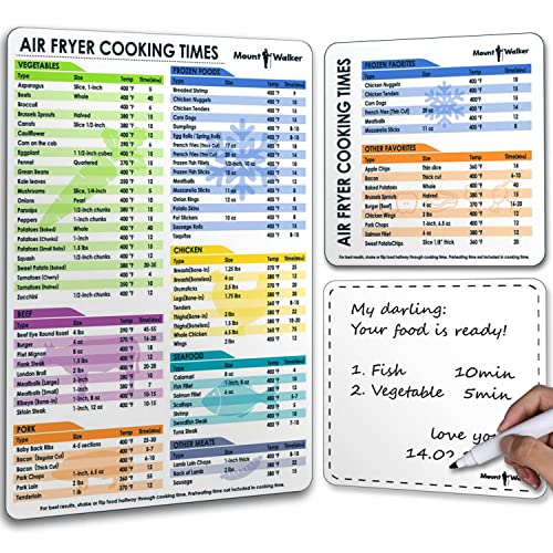 Image of Air Fryer Magnetic Cheat Sheet Set (1 Set of 3 Pcs) - Cook Times Chart, Recipe Cards, Dry-Erase Fridge Whiteboard, Kitchen Accessories (White).
