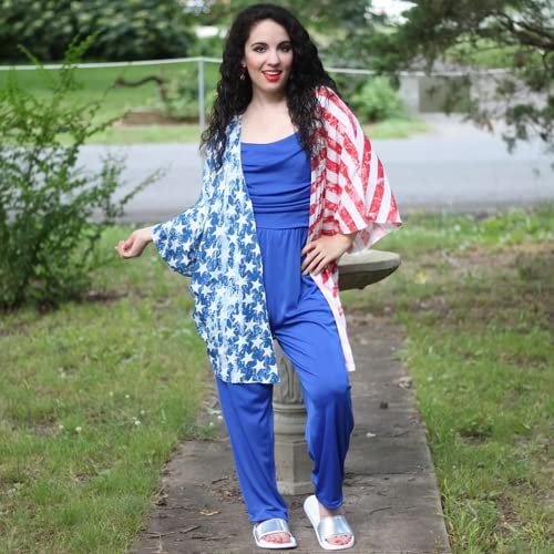 Image of Women's American Flag Kimono Cardigan 4th of July Cover Up Lightweight Patriotic Kimono Cover Up