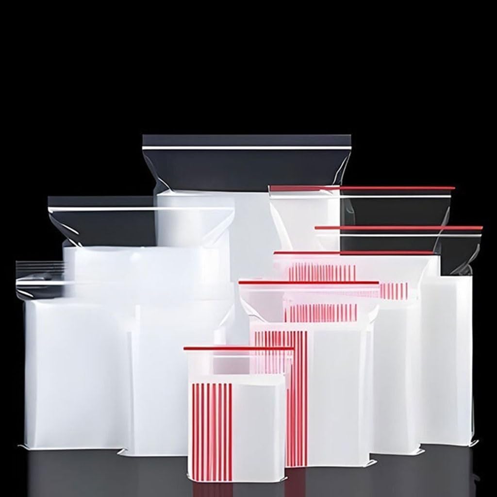 100 PCS Small Plastic Ziplock Bags Resealable Transparent Jewelry Shoe Bag Vacuum Storage Bag Food Storage Bag Poly Clear Bags(4x6cm-100pcs,8-Wire(Red))