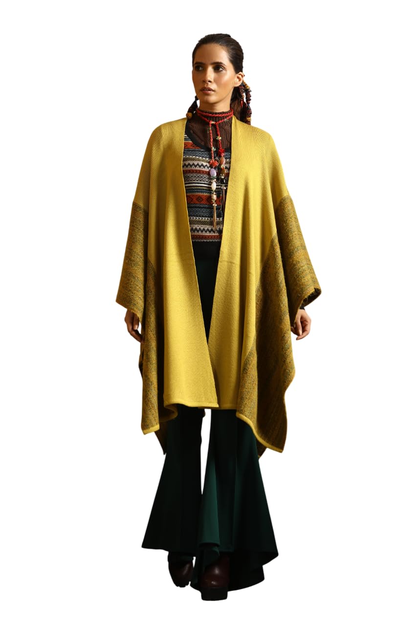 stylish women’s cape | open front shawl inspired outer layer | soft textured woolen fabric with border | elegant indo-western fashion layer | lightweight draped for travel