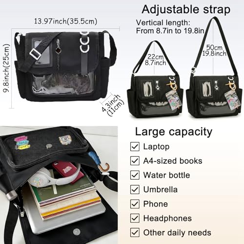 Bolso messenger negro para mujer gran capacidad miniatura 4