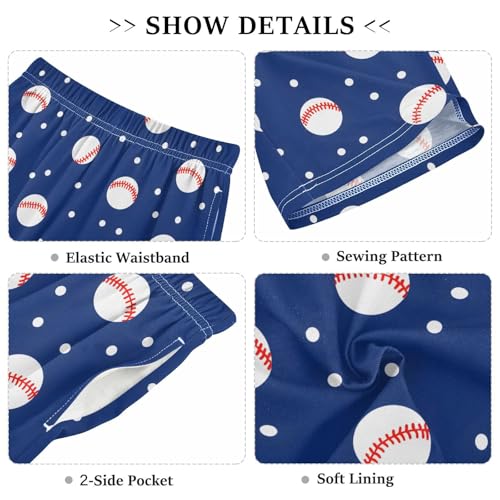 ALAZA Baseball Polka Dot Ball Blue Pajama Shorts Sleep Shorts Pant Lounge Pajama Bottoms Elastic Waist with Pockets3