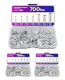 2100 Stück Aderendhülsen Set, 7 Arten Unisoliert Aderendhülsen Sortiment, 10-22 AWG Kabelhülsen Quetschhülsen Kabelendhülsen für DIY Elektrische Projekt (0,5/0,75/1/1,5/2,5/4,0/6,0mm²)