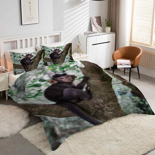 Housse de couette singe animaux 160x200 pour chambre enfant ludique - 2
