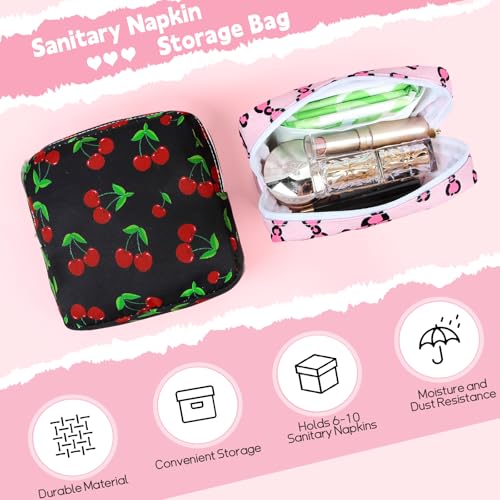 Image of Sanitary Pad Storage Bag Portable Period Bag for Teen Pads /Sanitary Napkins /Small Tampons, Sanitary Napkin Storage Bag First Period Gifts for Teen Girls (Red Cherries)