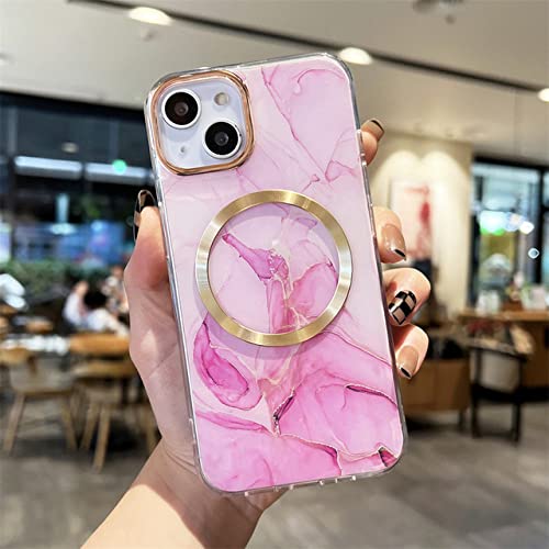 Coque magnétique iPhone 12 marbre rose avec charge sans fil antichoc