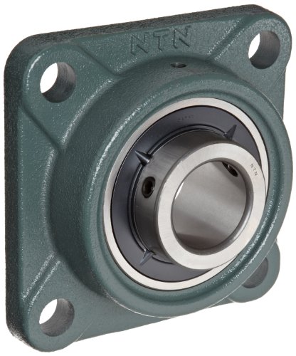 NTN UCF309-112D1 Heavy Duty Flange Bearing, 4 Bolts, Setscrew Lock, Regreasable, Contact and Flinger Seals, Cast Iron, 1-3/4