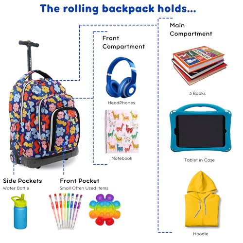 Image of J World Lollipop Kids Rolling Backpack & Lunch Bag Set for Elementary School. Carry-On Suitcase with Wheels, Baby Cloud
