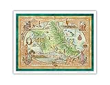 Map of Oahu, The Gathering Place - Vintage Hawaiian Colored Cartographic Map by Dave Stevenson - Master Art Print 9in x 12in