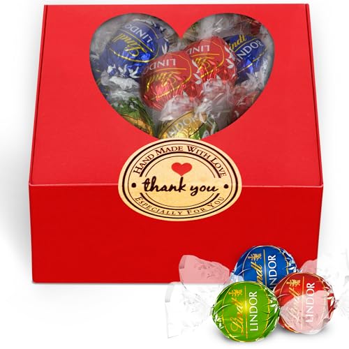 Image of Mother's Day LlndtLindor Milk Chocolate Truffles in Heart Gift Box, Approx 20 Individually Wrapped Assorted Gourmet Truffle Chocolate Candy, Great Mother's Day Gift and Beyond