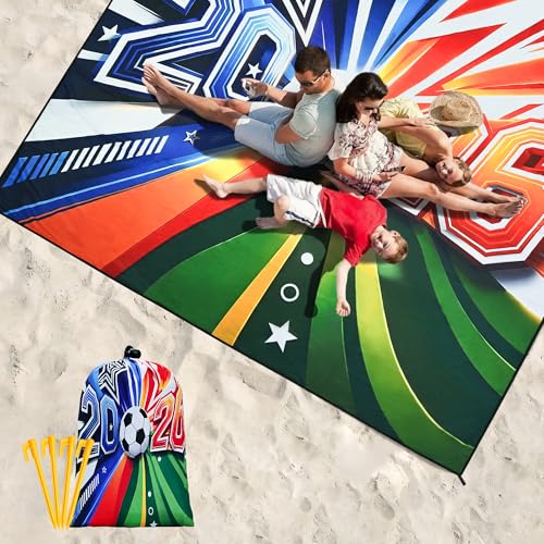 HIHOHO Soccer Blanket Waterproof Sandproof Beach Mat for 1-4 Adults Soccer Fans Quick Drying Durable Outdoor Picnic Mat Gift for Sports Event Travel Beach (Soccer Blanket 2026, 79"×83"(4 Person)) — view 6