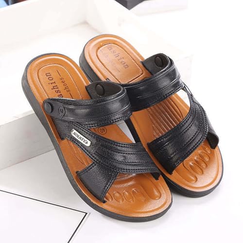 Men's Leather Sandals Summer Non Slip Beach Sandals Open Toe Slip On Walking Slides Comfortable Wide Width Sport Slides3