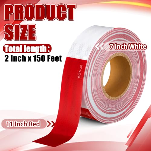 Image of Maitys 2 inch x150' DOT-C2 Reflective Tape - 11 inch Red /7 inch White Reflective Warning Safety Tape for Vehicles Cars Trucks Trailers Boats